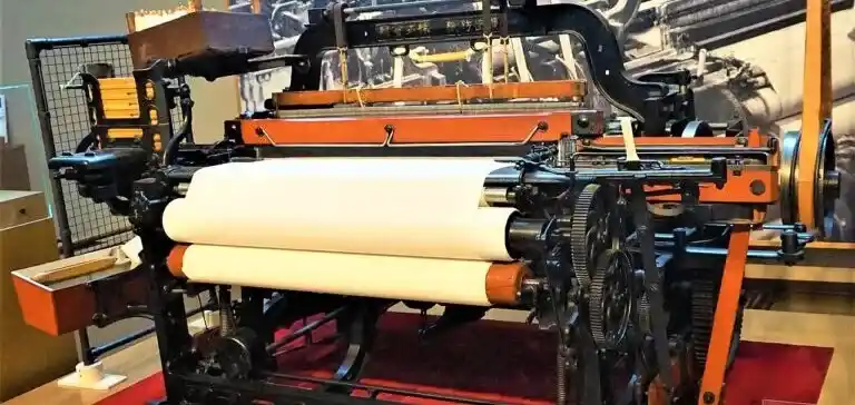 Sakichi Toyodas självstoppande Type G-vävstol från 1924, ursprunget till jidoka och Toyota Production System