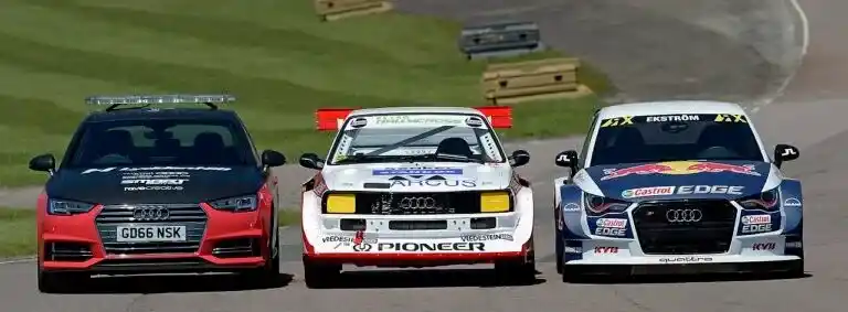 Audi Sport quattro S1 från 1980-talet framför den moderna Audi S1 EKS RX quattro